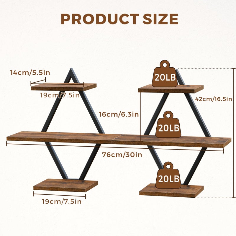 iFaveorr Floating Shelves, Wall Shelf Set of 2, Wall Mounted Shelves, 3-Tier Hanging Wall Shelves for Bathroom, Living Room, Bedroom, Kitchen, Office (Rustic Brown) - Image 2