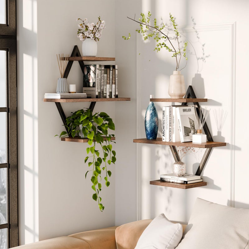 iFaveorr Floating Shelves, Wall Shelf Set of 2, Wall Mounted Shelves, 3-Tier Hanging Wall Shelves for Bathroom, Living Room, Bedroom, Kitchen, Office (Rustic Brown) - Image 4