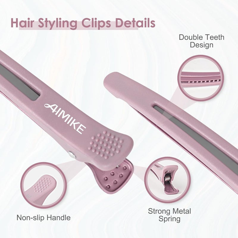 AIMIKE Hair Clips 12 Pack- Hair Clips for Styling Sectioning, No Crease Duck Billed Hair Clips with Silicone Band, Hair Roller Clips, Hair Styling Clips, Barber Hair Clips, Hair Cutting Clips, Morandi - Image 4