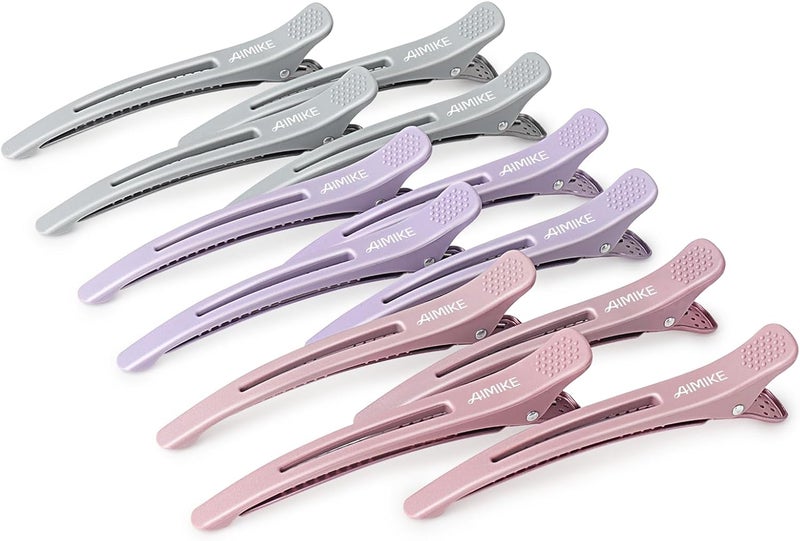 AIMIKE Hair Clips 12 Pack- Hair Clips for Styling Sectioning, No Crease Duck Billed Hair Clips with Silicone Band, Hair Roller Clips, Hair Styling Clips, Barber Hair Clips, Hair Cutting Clips, Morandi - Image 1