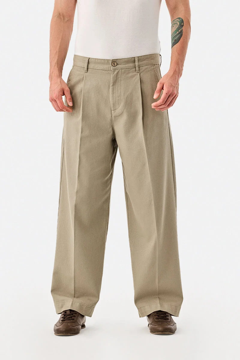 Snitch Khaki 100% Cotton Baggy Trousers for Men | Best Price UAE