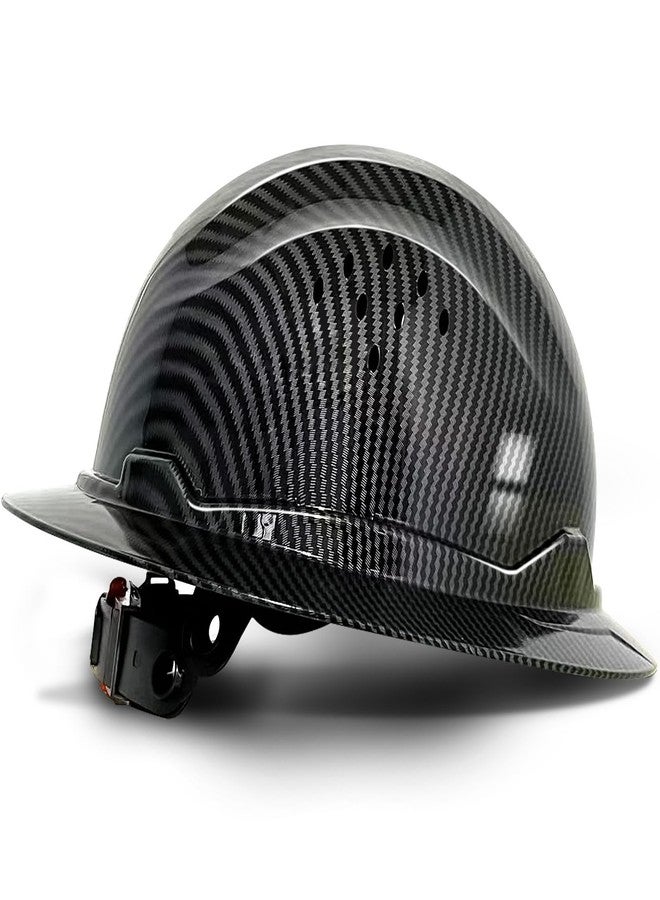 SAFEBUILDER SBD-G1C Construction Full Brim Safety Helmet HDPE Hard Hat Vented Hardhats Sunshade Carbon Fiber Pattern Industrial Work Certified ANSI/ISEA Z89.1 (Bright Black Hat) - Image 1