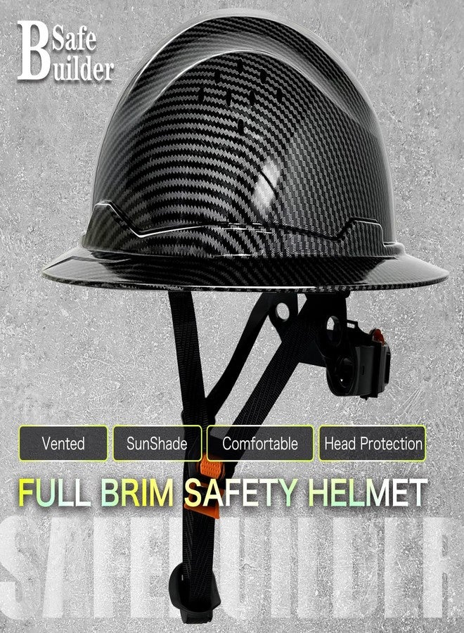 SAFEBUILDER SBD-G1C Construction Full Brim Safety Helmet HDPE Hard Hat Vented Hardhats Sunshade Carbon Fiber Pattern Industrial Work Certified ANSI/ISEA Z89.1 (Bright Black Hat) - Image 2