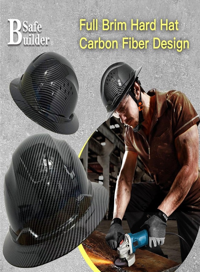 SAFEBUILDER SBD-G1C Construction Full Brim Safety Helmet HDPE Hard Hat Vented Hardhats Sunshade Carbon Fiber Pattern Industrial Work Certified ANSI/ISEA Z89.1 (Bright Black Hat) - Image 4