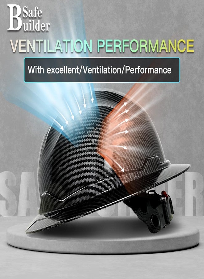SAFEBUILDER SBD-G1C Construction Full Brim Safety Helmet HDPE Hard Hat Vented Hardhats Sunshade Carbon Fiber Pattern Industrial Work Certified ANSI/ISEA Z89.1 (Bright Black Hat) - Image 5