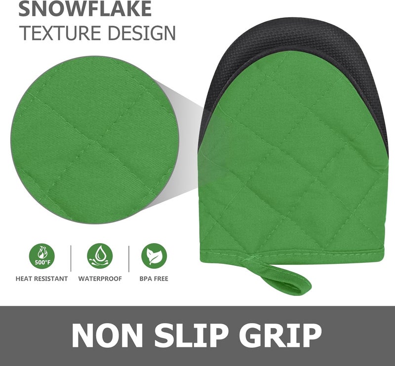 Qulable 1 Pair Short Oven Mitts - Silicone Kitchen Oven Gloves High Heat Resistant 500℉, Mini Oven Mits with Non-Slip Grip Surfaces and Hanging Loop for BBQ, Baking, Cooking and Grilling (Green) - Image 5