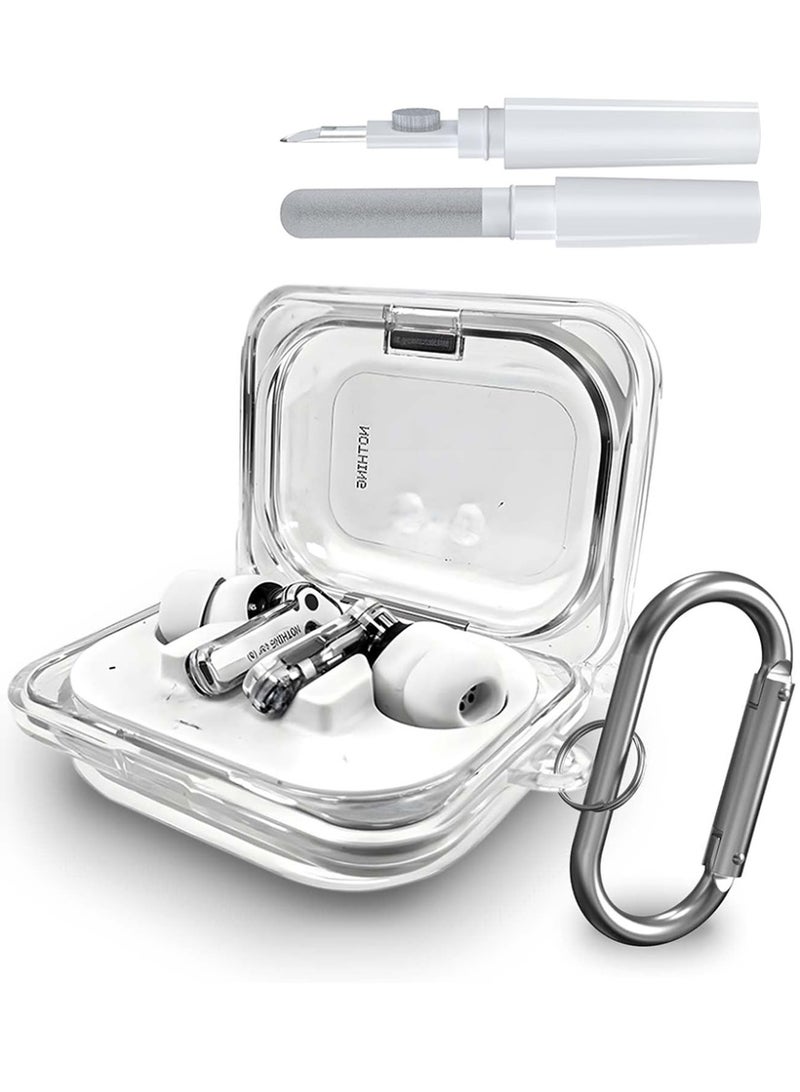 for Nothing Ear (a) Case, Soft TPU Shockproof, with Secure Lock  Carabiner  Cleaning Kit, Transparent - Image 1