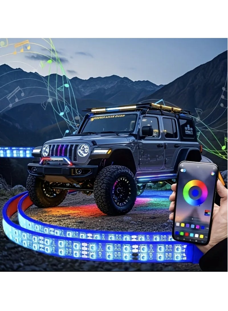 Zetka 4Pcs Car Underbody Light Strips，Underglow Neon Accent Strip Lights ，Multi Color DIY Sound Active Function Music Mode with APP Control and Remote Control - Image 1