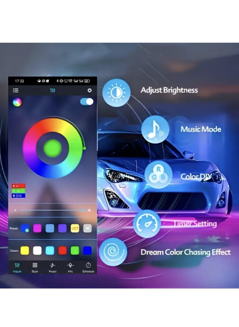 Zetka 4Pcs Car Underbody Light Strips，Underglow Neon Accent Strip Lights ，Multi Color DIY Sound Active Function Music Mode with APP Control and Remote Control - Image 4