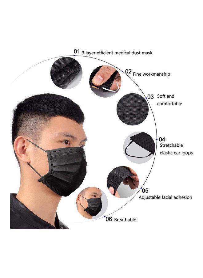 NIBEMINENT Pack Of 50 Level 3 Ply Disposable Black Face Mask For Adults  - Image 4
