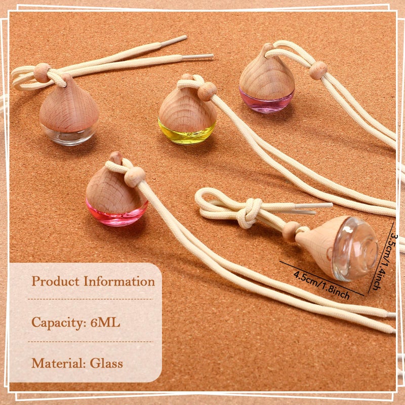 Rtteri 100 Pcs Hanging Car Air Freshener Diffuser Bottles Empty Glass Perfume Diffuser Vials Refillable Oil Aromatherapy Pendant with Wooden Caps and Hanging String for Car Home Office Decor(Drop) - Image 4