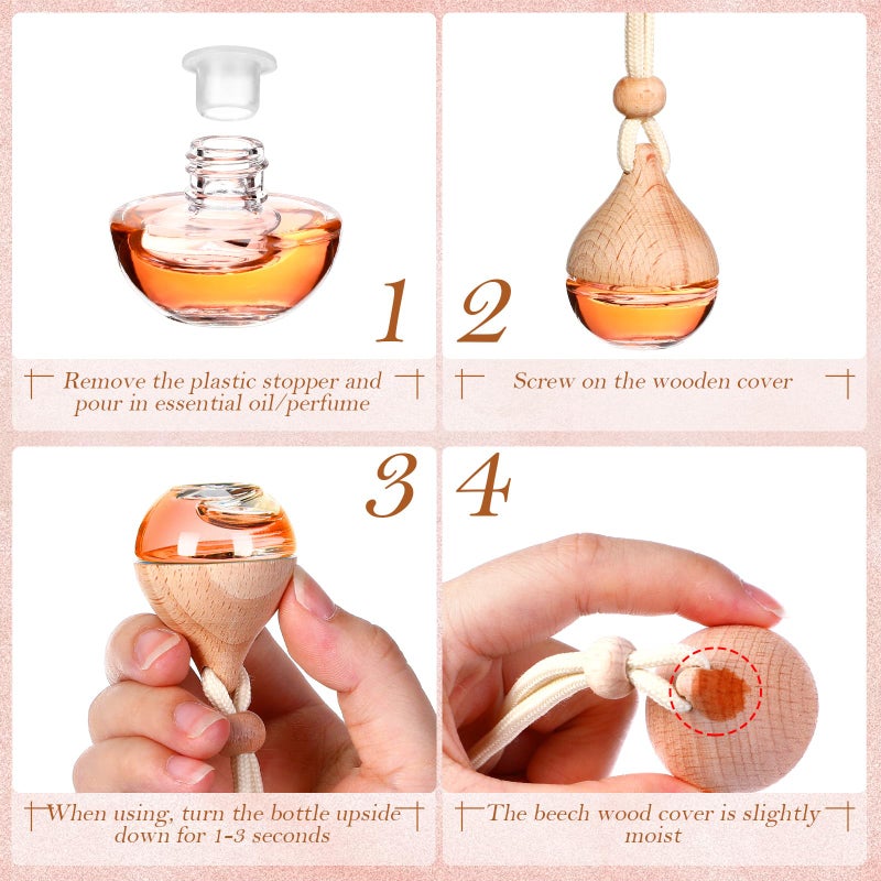 Rtteri 100 Pcs Hanging Car Air Freshener Diffuser Bottles Empty Glass Perfume Diffuser Vials Refillable Oil Aromatherapy Pendant with Wooden Caps and Hanging String for Car Home Office Decor(Drop) - Image 3