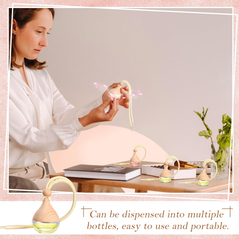 Rtteri 100 Pcs Hanging Car Air Freshener Diffuser Bottles Empty Glass Perfume Diffuser Vials Refillable Oil Aromatherapy Pendant with Wooden Caps and Hanging String for Car Home Office Decor(Drop) - Image 2