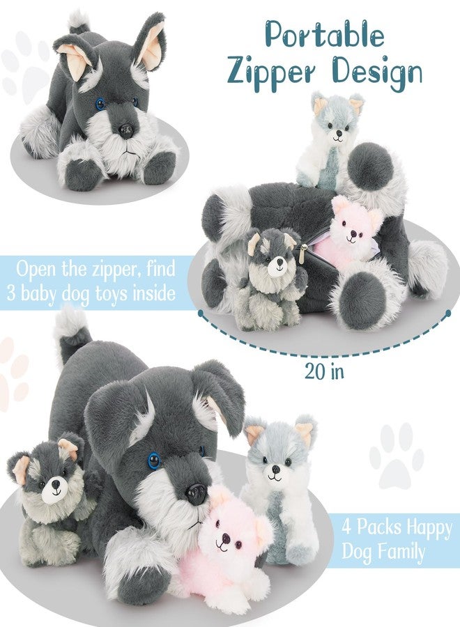 MorisMos Plush Schnauzer Dog Stuffed Animal with Babies, 20'' Big Mommy Dog with 3 Baby Puppy Toys for Kids, Xmax Stuffed Schnauzer Dog Toys for Girl Boy, Lifelike Dog Gifts for Christmas Birthday - Image 3