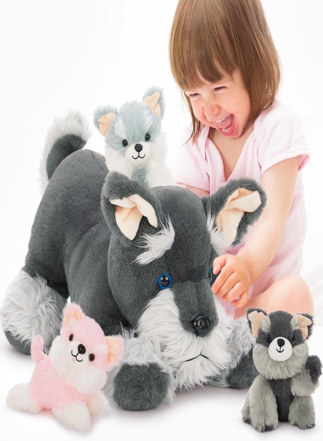 MorisMos Plush Schnauzer Dog Stuffed Animal with Babies, 20'' Big Mommy Dog with 3 Baby Puppy Toys for Kids, Xmax Stuffed Schnauzer Dog Toys for Girl Boy, Lifelike Dog Gifts for Christmas Birthday - Image 1