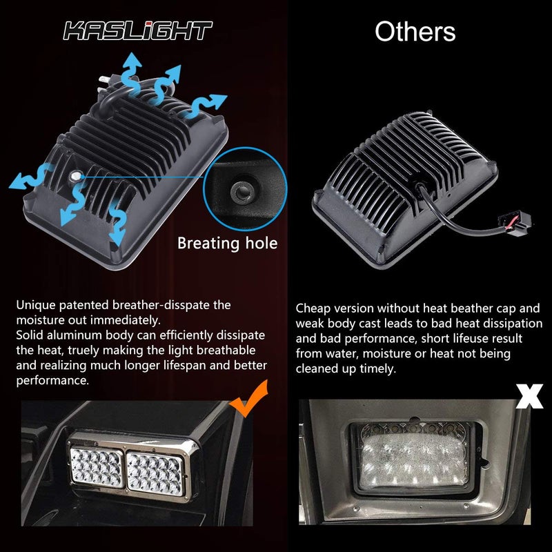 KASLIGHT 4pcs 4x6 LED Headlights, Rectangular 4x6 Headlights LED H4666 Peterbilt LED Headlights 379, H4656 LED Headlights 4651 for Kenworth Freightinger Ford Probe Chevrolet Oldsmobile Cutlass - Image 3
