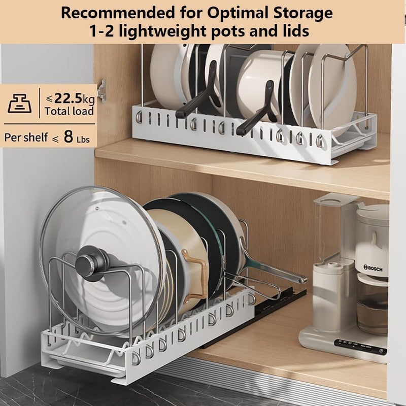 Exrp Pots and Pans Organizer for under Cabinet, Pull out Pan Organizers inside Cabinet for Kitchen Cabinet Organizers and Storage with Adjustable Dividers and Handled Divider - Image 2