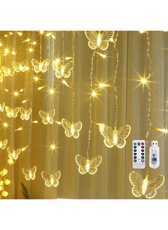 The Bros Butterfly Curtain Lights, 8 Modes 48LED Twinkle String Light with Remote 4.9FT USB Powered Window Fairy Light, Decorative Lights for Bedroom, Party, Wedding, Holiday, Christmas (Warm White)  - Image 1