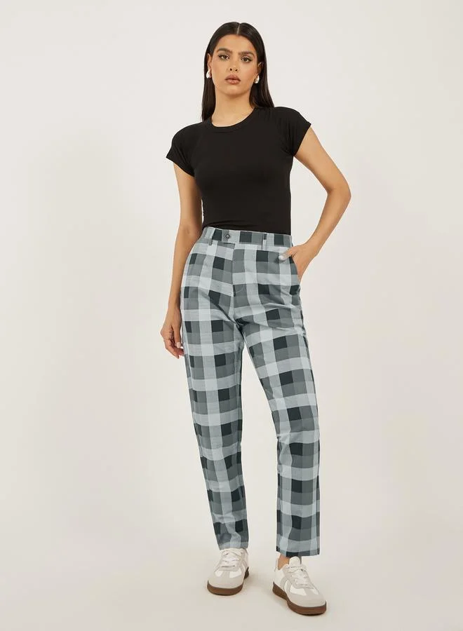تايك تو Take Two Plaid Flat Front Relaxed Fit Pants with Pockets