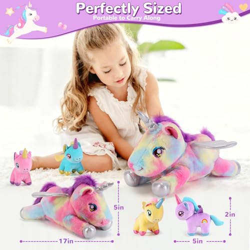 gnomantic 5 Pieces Unicorn Stuffed Animals 1 Mommy Stuffed Unicorn with 4 Babies Unicorns Gifts for Girls Ages 38 Unicorns Plush Toys for Christmas Valentines Birthday Gifts Rainbow - Image 5