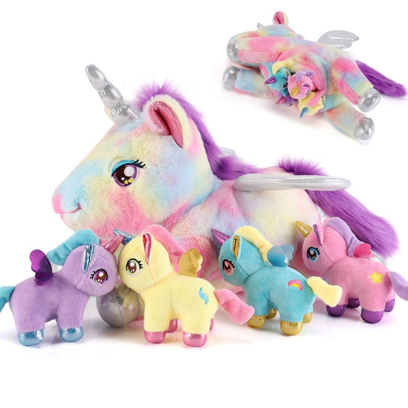gnomantic 5 Pieces Unicorn Stuffed Animals 1 Mommy Stuffed Unicorn with 4 Babies Unicorns Gifts for Girls Ages 38 Unicorns Plush Toys for Christmas Valentines Birthday Gifts Rainbow - Image 3