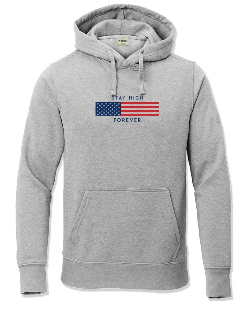 ADRO Men's Cotton Blend Neck Hooded Sweatshirt (H24-FLAG-GR_Grey - Image 1