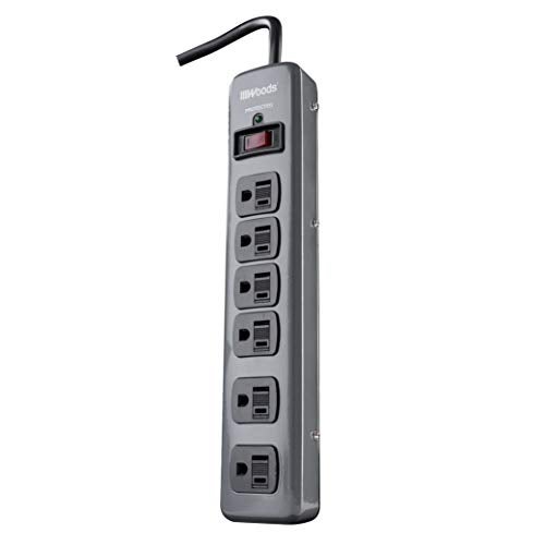 Woods 41546 Metal Surge Protector with 6 Outlets Lighted Circuit Breaker Switch, 900J of Protection, 3 Foot Cord, Dark Gray - Image 3