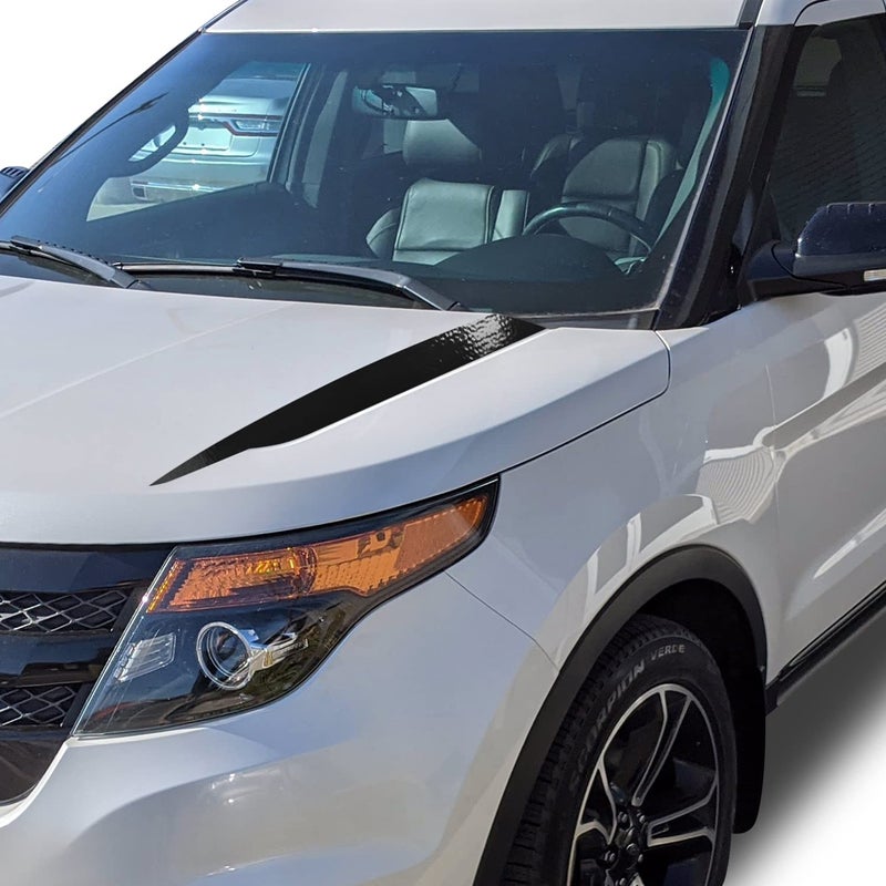 GOMU غطاء غطاء المحرك مع رسومات رمح ملصق فينيل مقطع مسبق متوافق مع فورد إكسبلورر 2011 2012 2013 2014 2015 أسود لامع