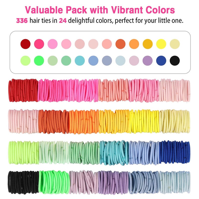 Funtopia Hair Ties Set 336Pcs Small Elastic Hair Bands for Girls Colorful Ponytail Holders Hair Tie for Baby Hair Multicolor No damage with Organizer Box for Kids Infants Toddlers - Image 3