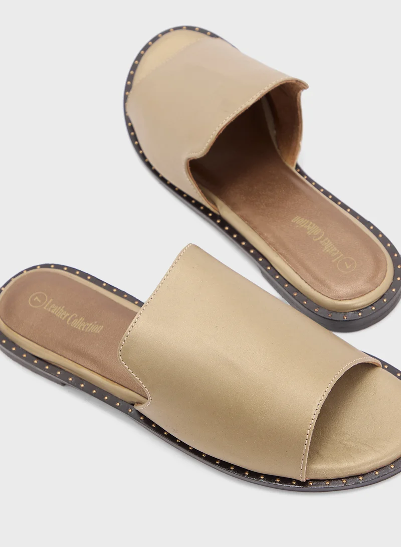 LEATHER COLLECTION Metallic Flat Sandal Slide