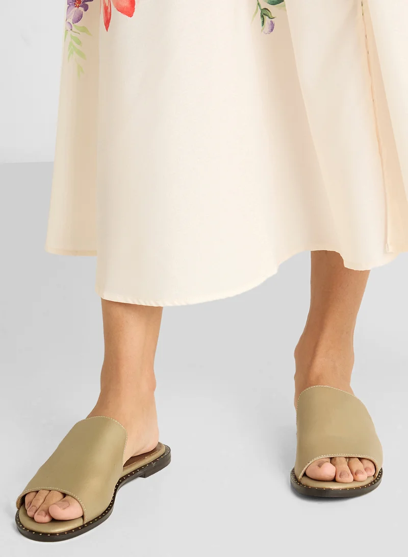 LEATHER COLLECTION Metallic Flat Sandal Slide