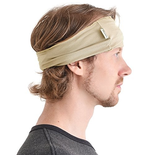 Charm Mens Head Wraps Elastic Bandana - Japanese Headband Workout Women Hair Beige - Image 4