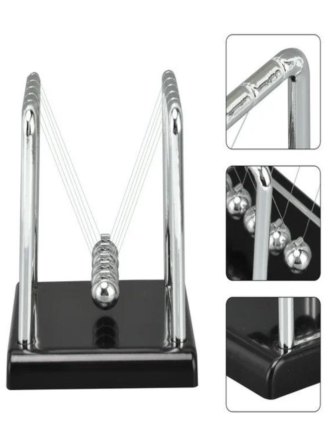 بريمسونس بندول نيوتن من بريمسونز® - لعبة حركة دائمة معدنية كبيرة | كرات تصادم متأرجحة بقاعدة بلاستيكية مصقولة وخيوط نايلون | تمثال زينة مكتبي للمكتب والمنزل (أسود) - Image 4