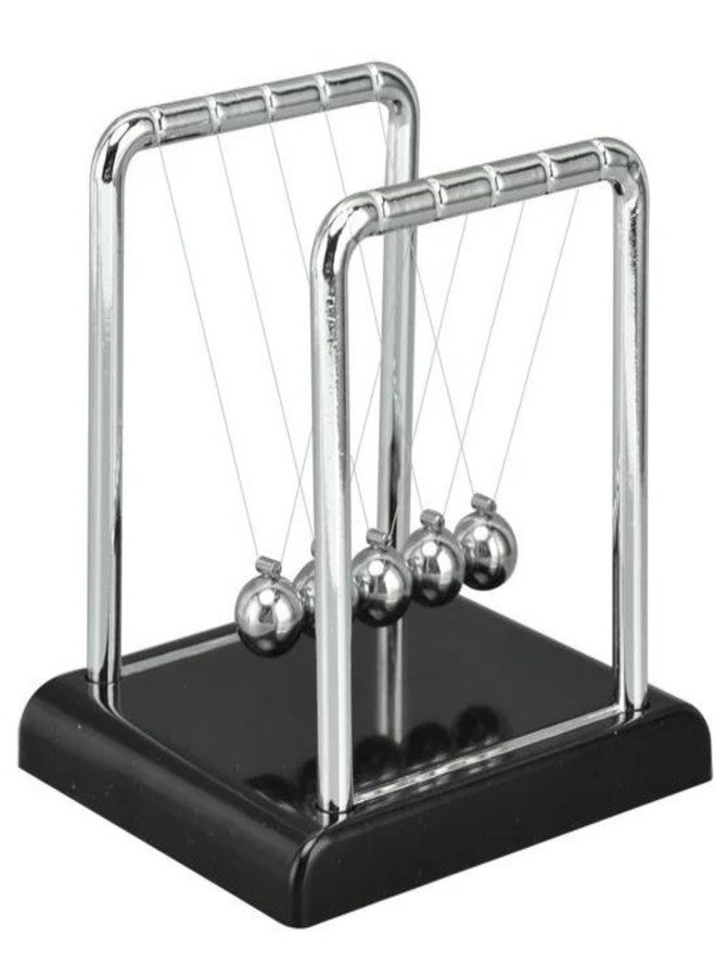 بريمسونس بندول نيوتن من بريمسونز® - لعبة حركة دائمة معدنية كبيرة | كرات تصادم متأرجحة بقاعدة بلاستيكية مصقولة وخيوط نايلون | تمثال زينة مكتبي للمكتب والمنزل (أسود) - Image 1