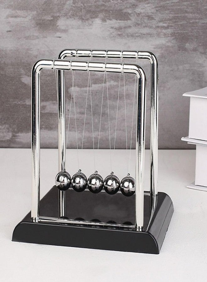 بريمسونس بندول نيوتن من بريمسونز® - لعبة حركة دائمة معدنية كبيرة | كرات تصادم متأرجحة بقاعدة بلاستيكية مصقولة وخيوط نايلون | تمثال زينة مكتبي للمكتب والمنزل (أسود) - Image 5