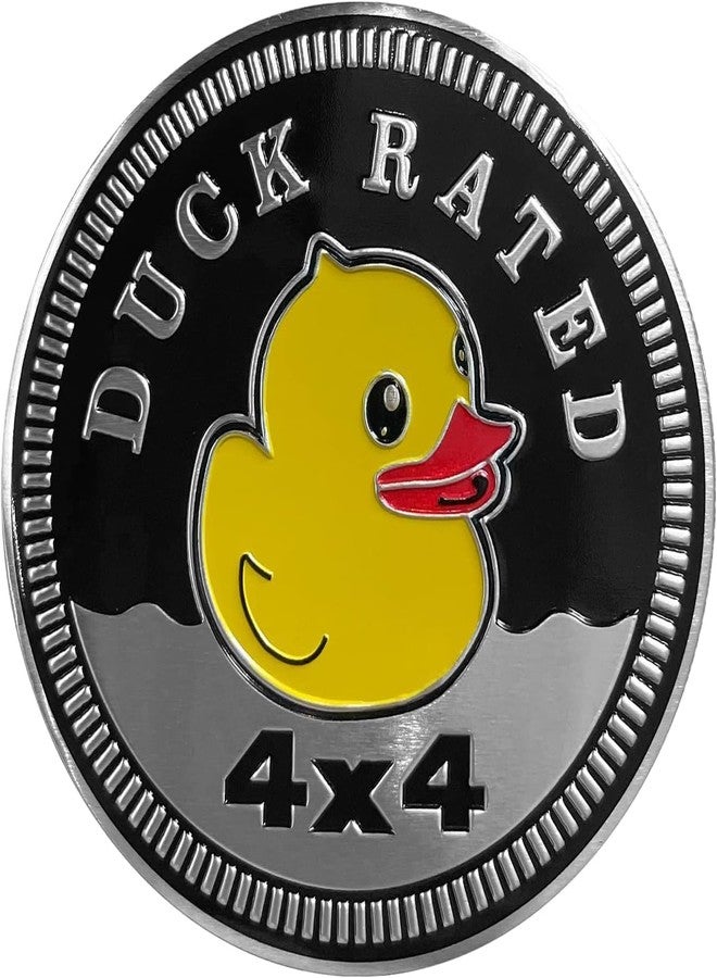 Fansoftiks ملصقات شعار سيارة معدنية من Duck Rated، ملصق شعار سيارة دائري ثلاثي الأبعاد، ملصقات مقاس 4 × 4، ملصق زخرفي للدراجات النارية والمركبات والشاحنات، ملصقات، شعار سيارة معدني لسيارة جيب رانجلر - Image 1