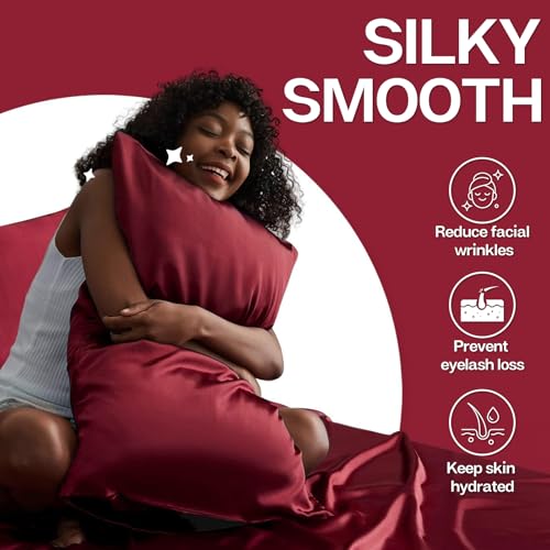 MR&HM Satin Pillowcase for Hair and Skin, Silk Satin Pillowcase 2 Pack, Standard Size Pillow Cases Set of 2, Silky Pillow Cover with Envelope Closure (20x26, Burgundy) - Image 3