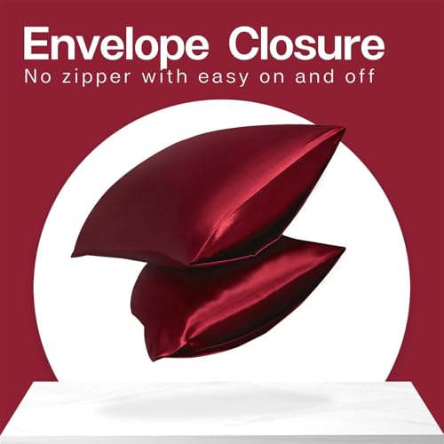 MR&HM Satin Pillowcase for Hair and Skin, Silk Satin Pillowcase 2 Pack, Standard Size Pillow Cases Set of 2, Silky Pillow Cover with Envelope Closure (20x26, Burgundy) - Image 5