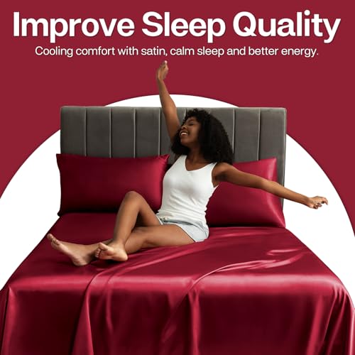 MR&HM Satin Pillowcase for Hair and Skin, Silk Satin Pillowcase 2 Pack, Standard Size Pillow Cases Set of 2, Silky Pillow Cover with Envelope Closure (20x26, Burgundy) - Image 4