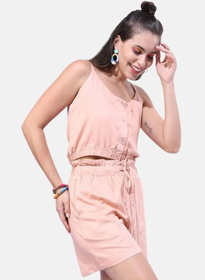 Freehand  Women Regular Fit Solid Sleeveless Mid Rise Crop Top and Shorts Co-Ords Set  | Best Price UAE