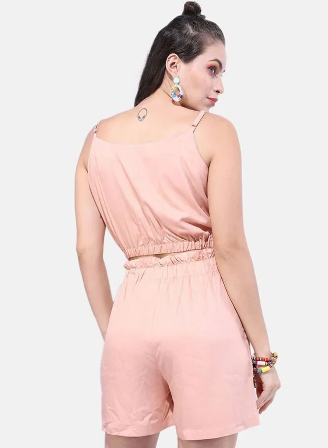 Freehand  Women Regular Fit Solid Sleeveless Mid Rise Crop Top and Shorts Co-Ords Set  | Best Price UAE