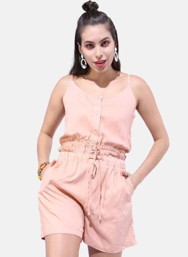 Women Regular Fit Solid Sleeveless Mid Rise Crop Top and Shorts Co-Ords Set