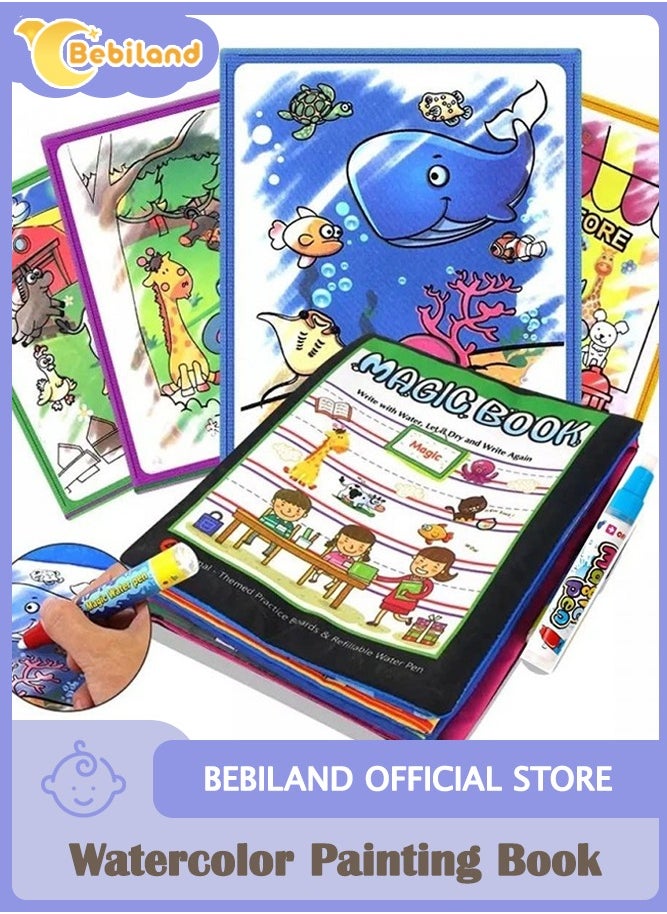 Reusable Magic Watercolor Painting Book with Water Pen Gift for Boys Girls, Drawing Educational Toy for Kids