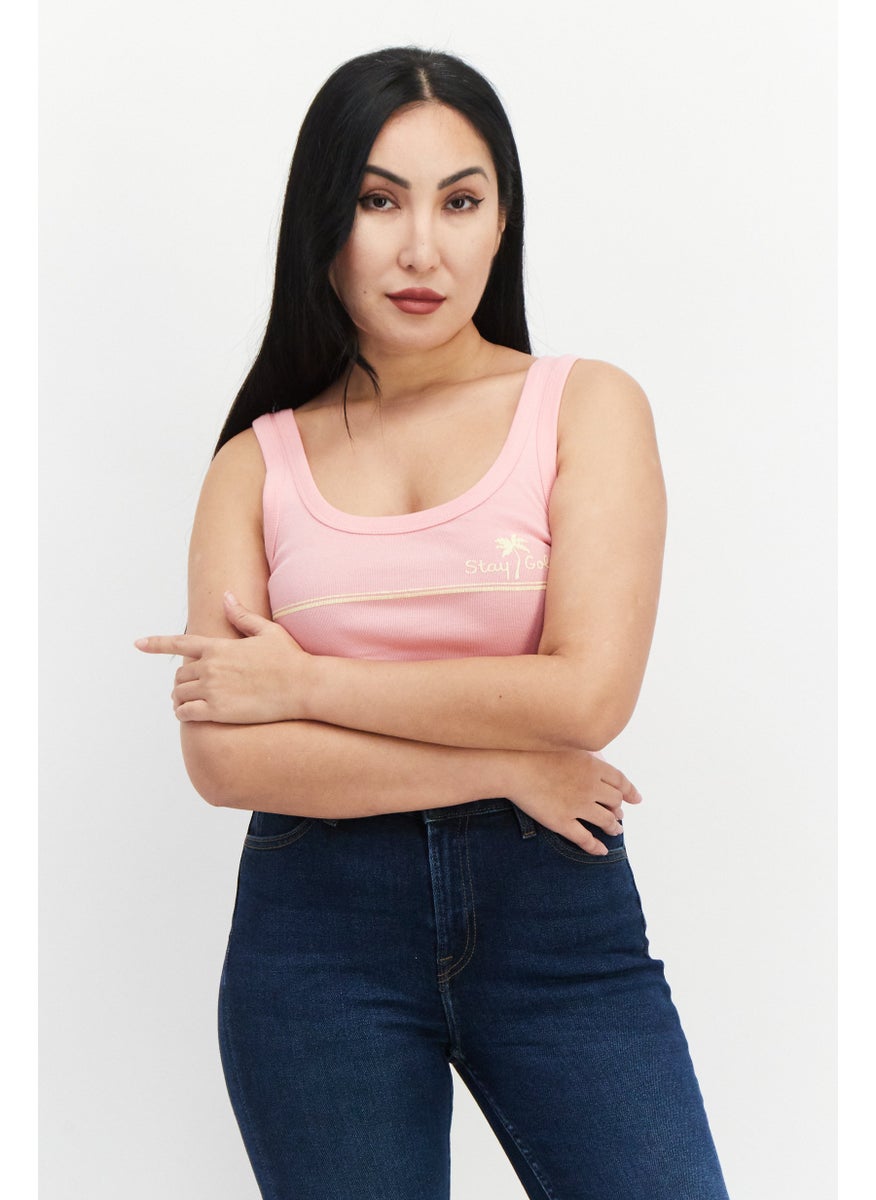 Billabong - Women Scoop Neck Sleeveless Graphic Print Tank Top, Pink - Image 1