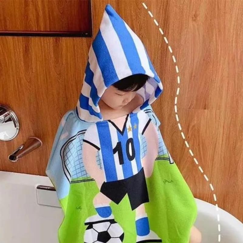 FAMYO منشفة بونشو كرة القدم من فاميو للأطفال | مناشف استحمام بغطاء رأس | 60 × 60 سم منشفة مسبح للأطفال من 1-7 سنوات | بديل لطيف ومريح للروب الاستحمام، 250 TC، أزرق - Image 1