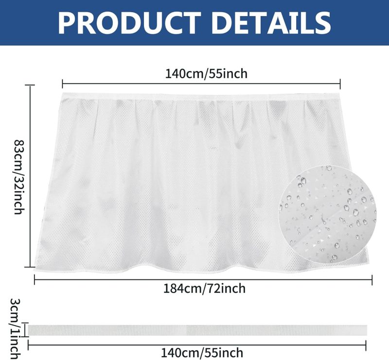 Pedestal Sink Skirt 55 X 32 Inch Waterproof Self-Adhesive - Under Sink Curtain for Bathroom Hide Cleaning Supplies - Image 2