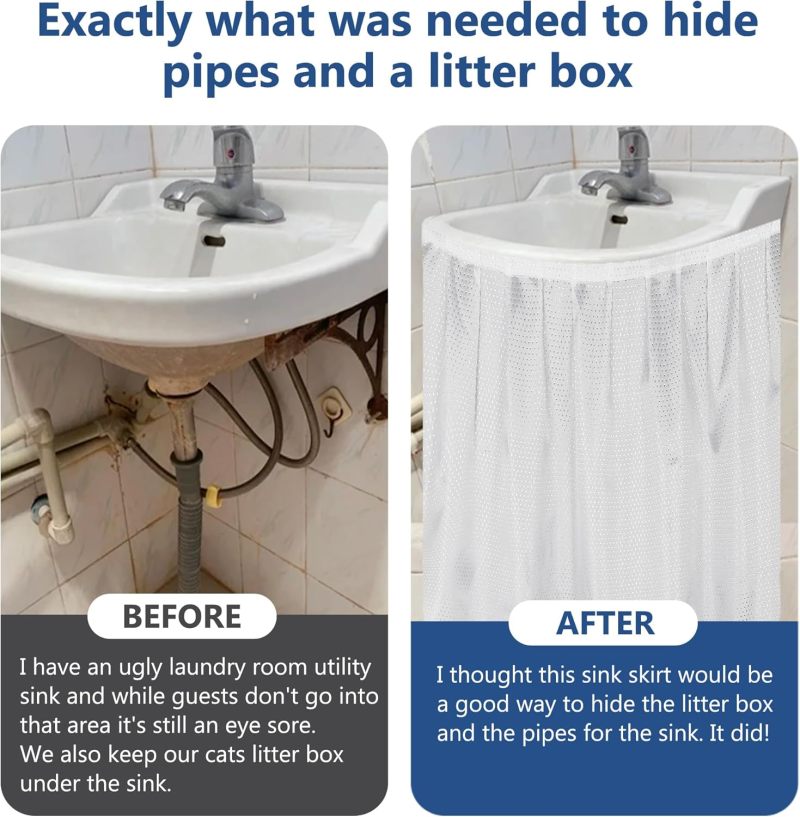 Pedestal Sink Skirt 55 X 32 Inch Waterproof Self-Adhesive - Under Sink Curtain for Bathroom Hide Cleaning Supplies - Image 3