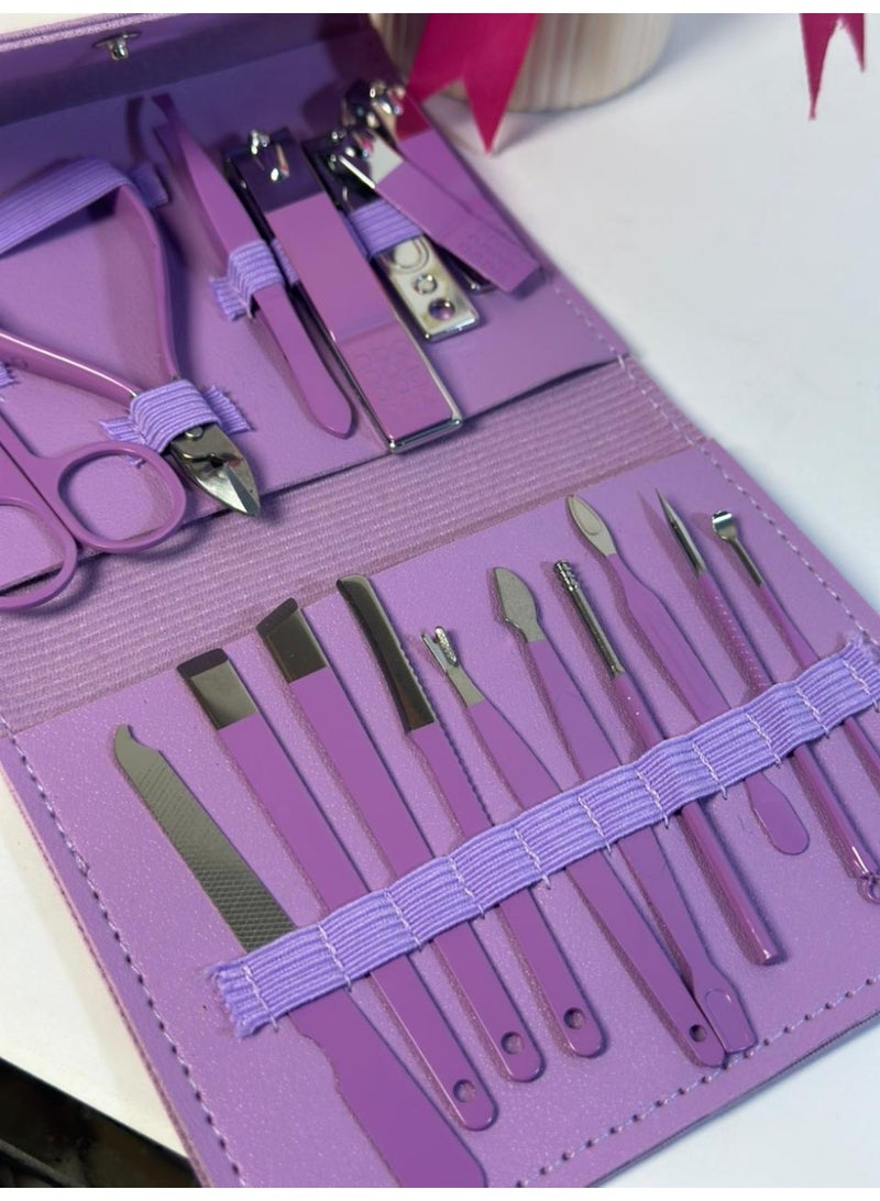 مجموعة العناية بالأظافر، مانيكير وباديكير، 16 قطعة، مقص وقص، حقيبة، للرجال والنساء - Image 1