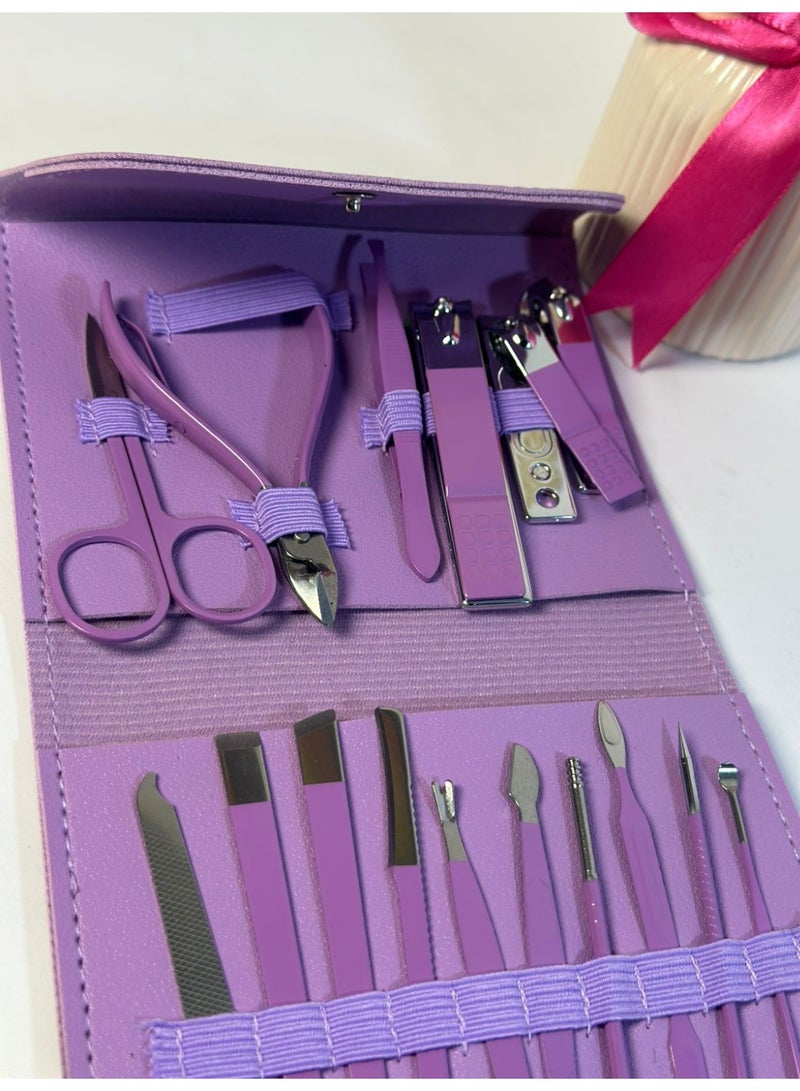 مجموعة العناية بالأظافر، مانيكير وباديكير، 16 قطعة، مقص وقص، حقيبة، للرجال والنساء - Image 2