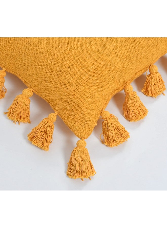 HOMADORN HOMADORN Luxury Cotton Handmade Decorative Boho Throw Pillow Covers with Tassels 16"X16" for Decorative Sofa Couch Living Room Indoor Outdoor Chair Car Farmhouse (Mustard, 1) - Image 4